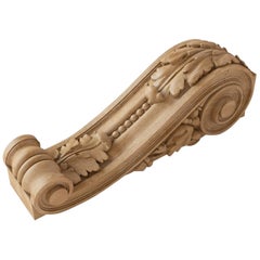 Baroque Carved Wood Corbel with Beads and Acanthus, Ornate Oak Bracket