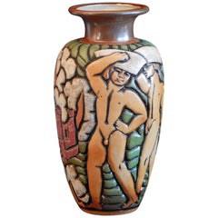 "Architecture," Rare, Large Mougin Vase with Nude Male Figures by Goor