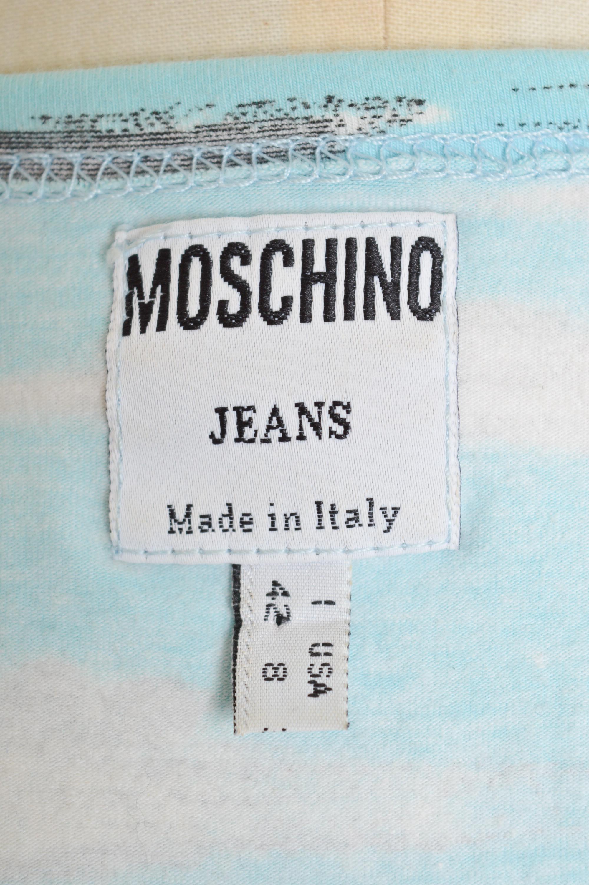 Archiv 1990er Moschino Cloud Print Jersey Buntes Baby Blau Mikro-Minikleid im Angebot 8