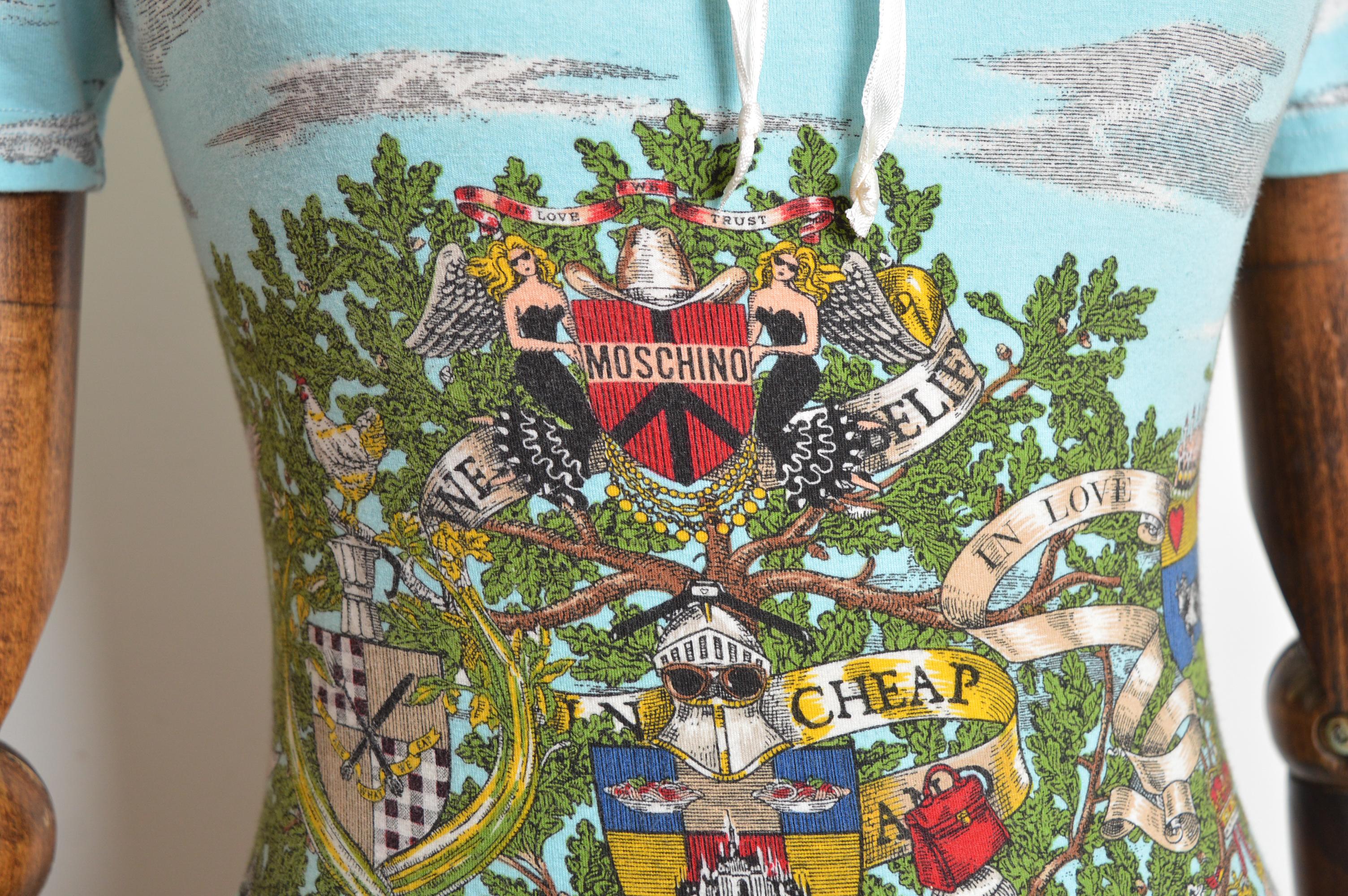 Archiv 1990er Moschino Cloud Print Jersey Buntes Baby Blau Mikro-Minikleid im Angebot 3