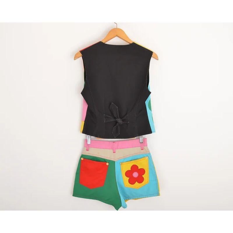Archival 1990's Moschino Patchwork Colourful Matching Waistcoat & Shorts Set For Sale 1