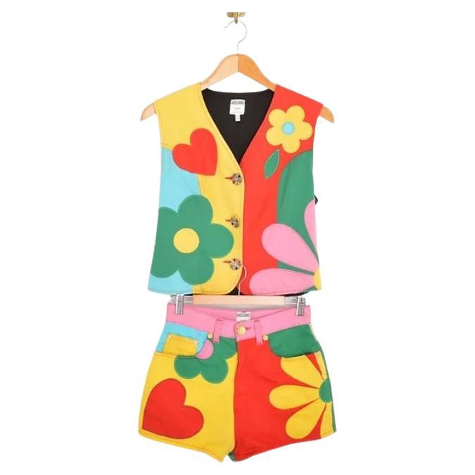 Archival 1990's Moschino Patchwork Colourful Matching Waistcoat & Shorts Set For Sale