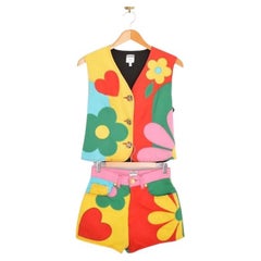 Archival 1990's Moschino Patchwork Colourful Matching Waistcoat & Shorts Set