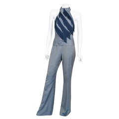 Archival 1998 Alexander McQueen for Givenchy Runway Silk Fringed Halter Pantsuit