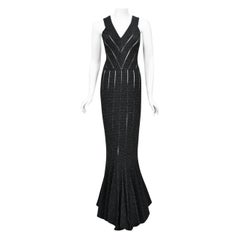 Archival Azzedine Alaia Black Metallic Knit Bodycon Sheer Cutwork Fishtail Gown