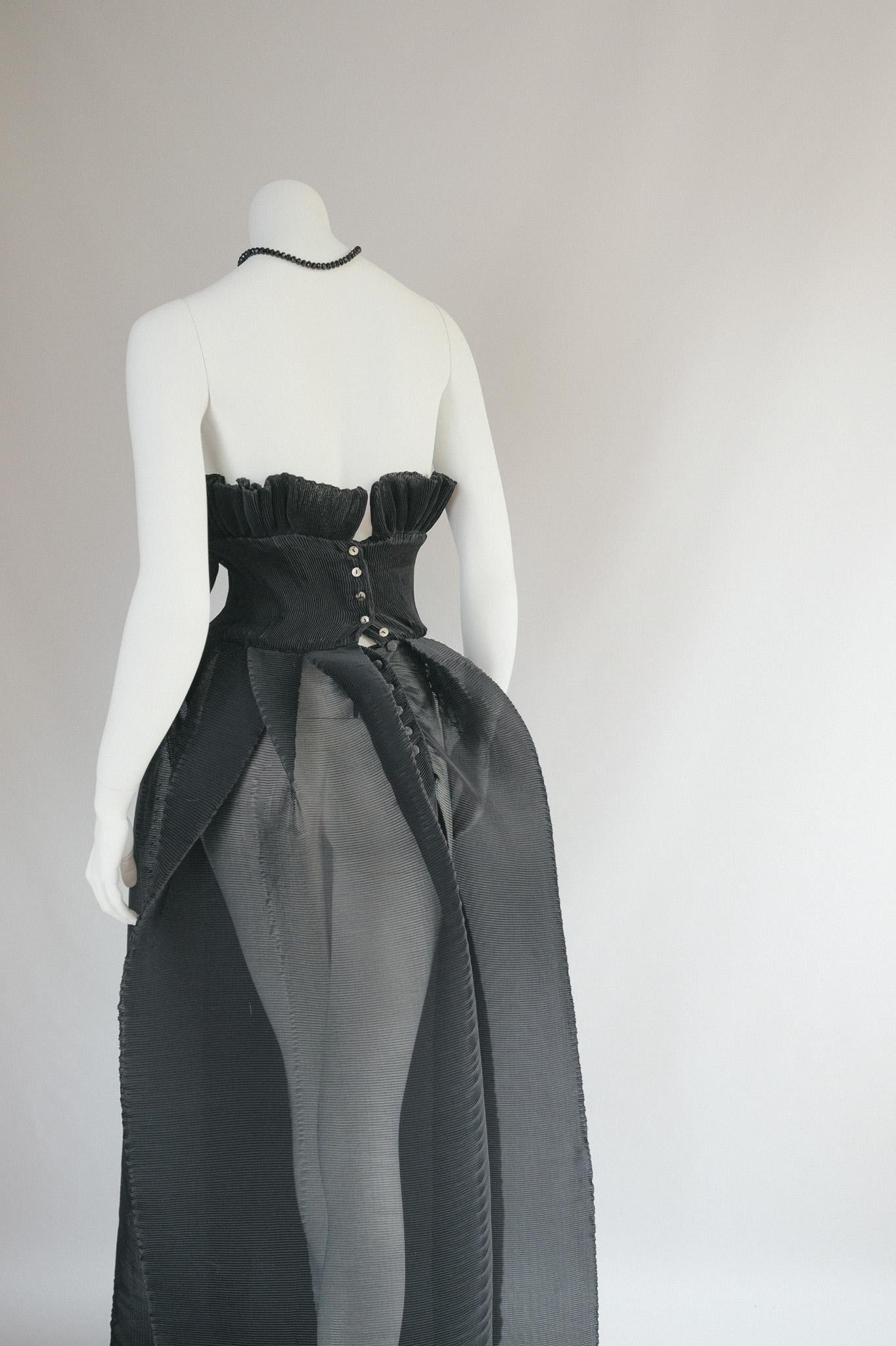 Black Archival Couture early 1988 Romeo Gigli Pleated Pliss Gown For Sale