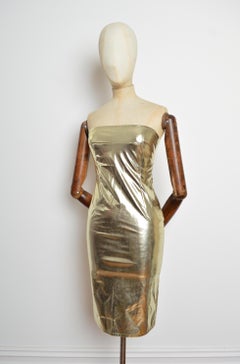 Archival Dolce & Gabbana Gold Metallic Strapless Lame Bustier Dress