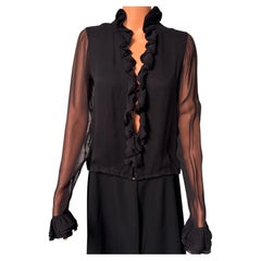 Archival Gucci Fall 2000 Tom Ford Silk Ruffle Blouse IT 42 US 6 Runway Look 9/11