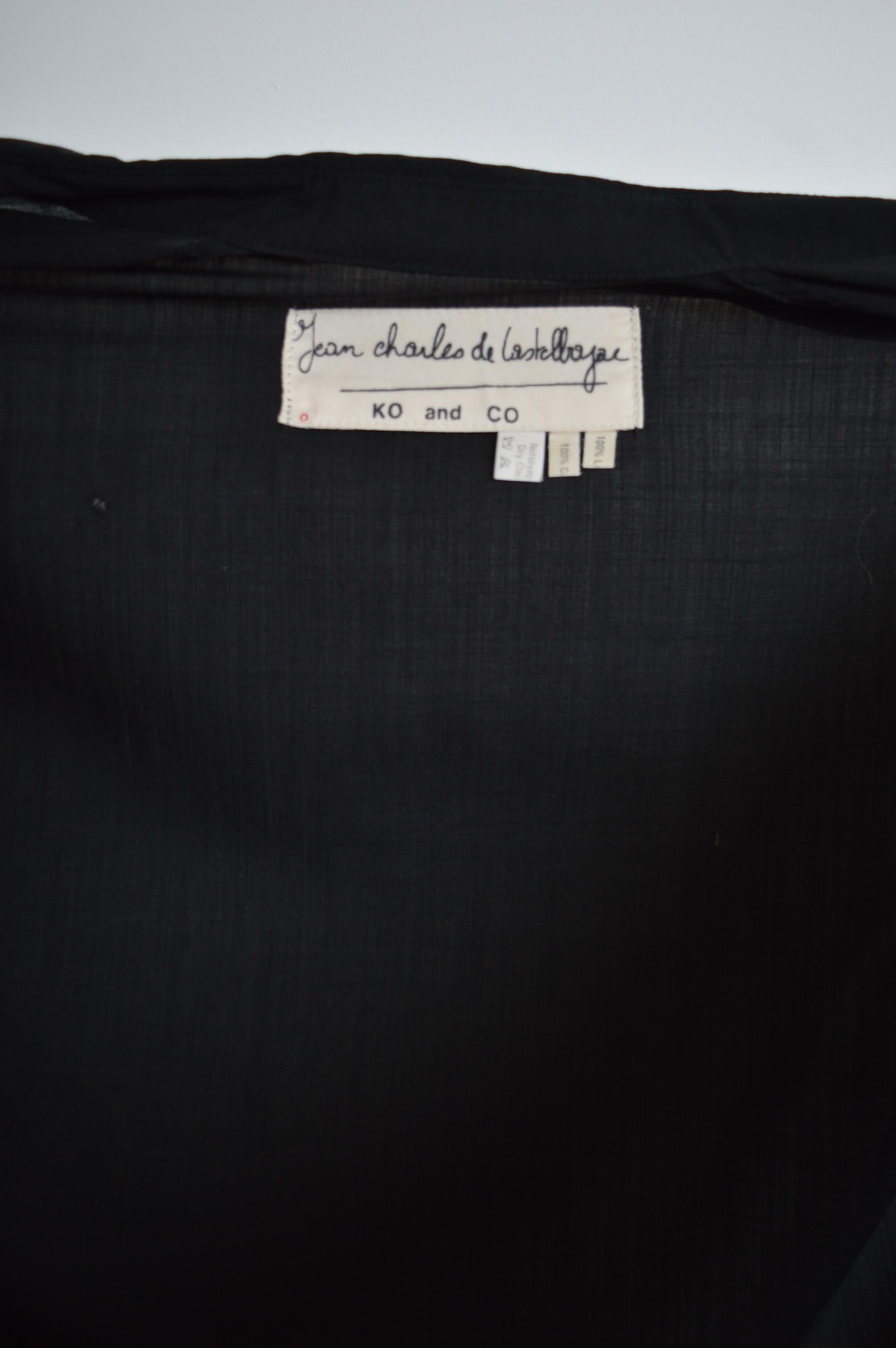 Archival JEAN CHARLES DE CASTELBAJAC Ko & Co Handmade Appliqué Black linen Shirt For Sale 6