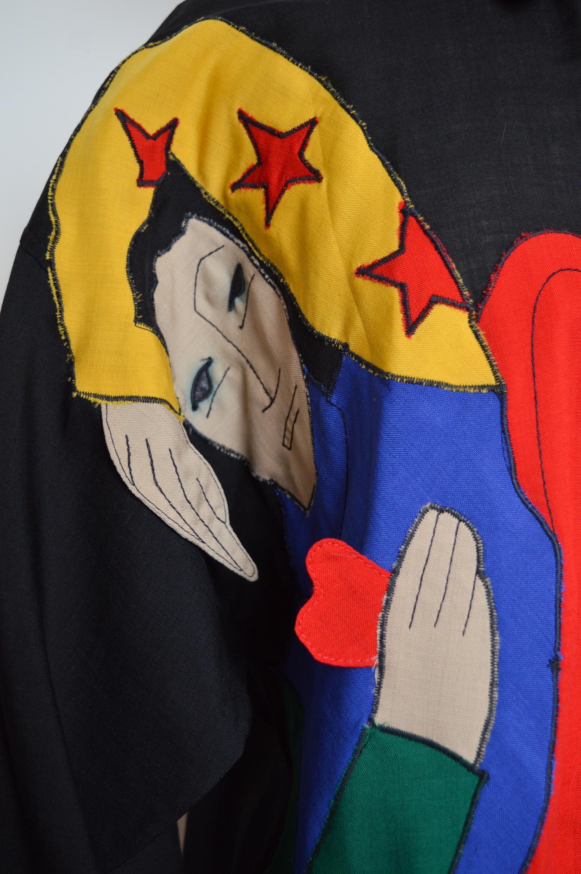 Archival JEAN CHARLES DE CASTELBAJAC Ko & Co Handmade Appliqué Black linen Shirt For Sale 7