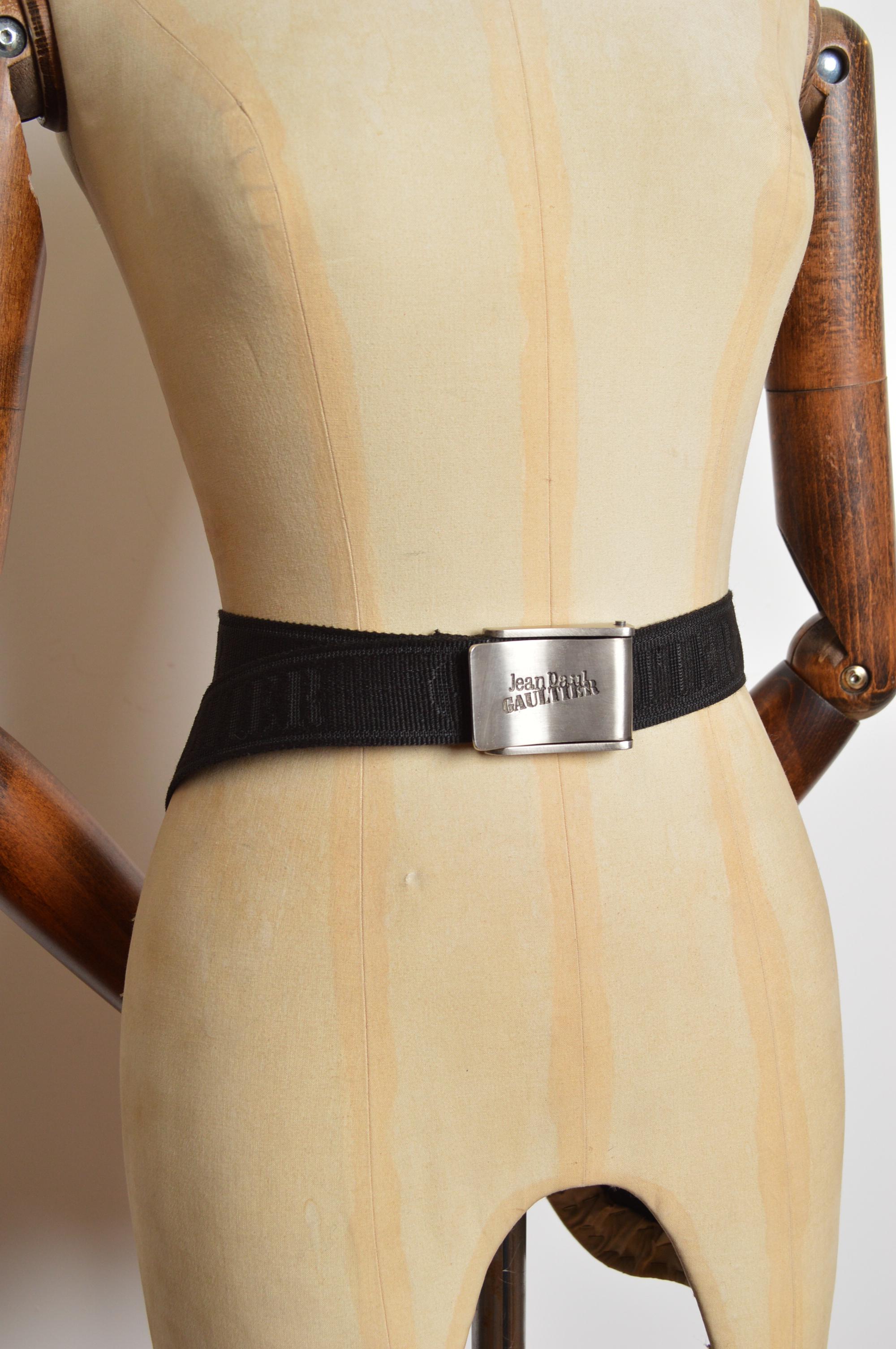 Cinturón Archival Jean Paul Gaultier Cromo y Jacquard de Lona Beige en venta