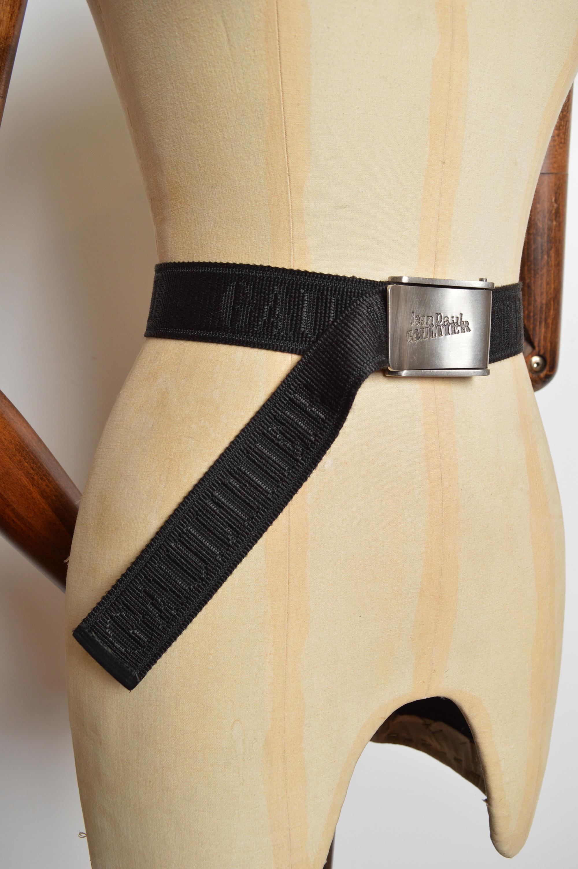 Cinturón Archival Jean Paul Gaultier Cromo y Jacquard de Lona en venta 2