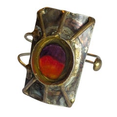 Bracciale brutalista Archival Latappy - Lega scultorea e resina - Anni '70