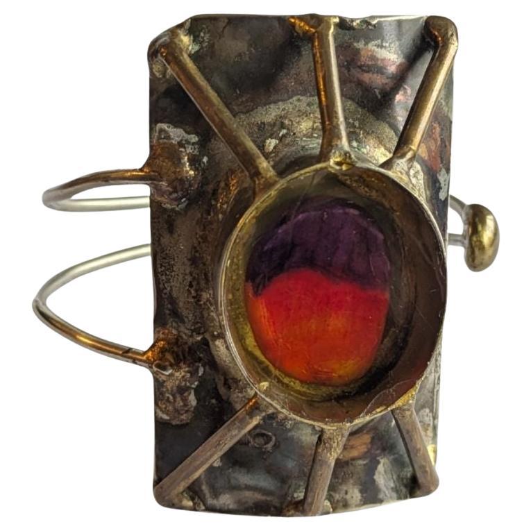 Bracciale brutalista Archival Latappy - Lega scultorea e resina - Anni
70