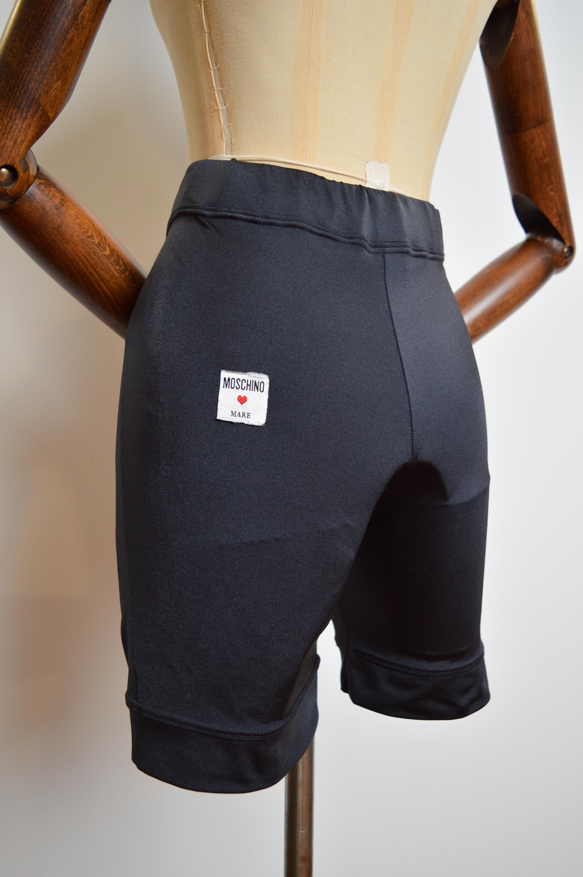 Archival Loud Moschino 1990s Black Novelty Heart Crotch UNISEX Cycling Shorts In Good Condition For Sale In Sheffield, GB