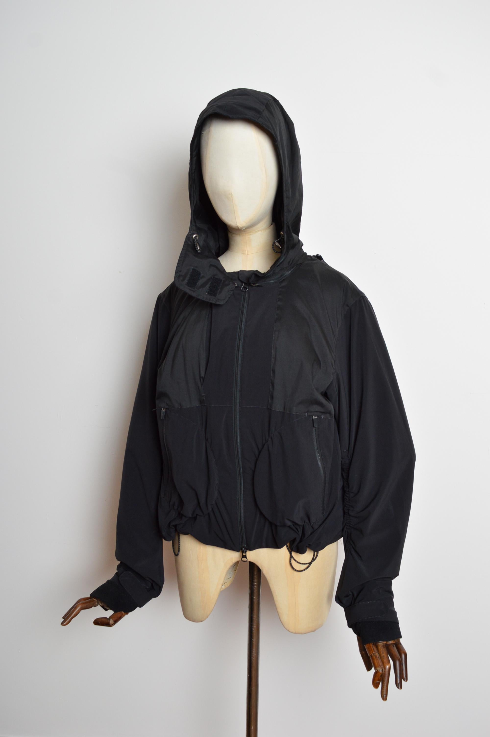 Archival Marithé François Girbaud Technical Backpack Cagoule Nylon Black Jacket en venta 5