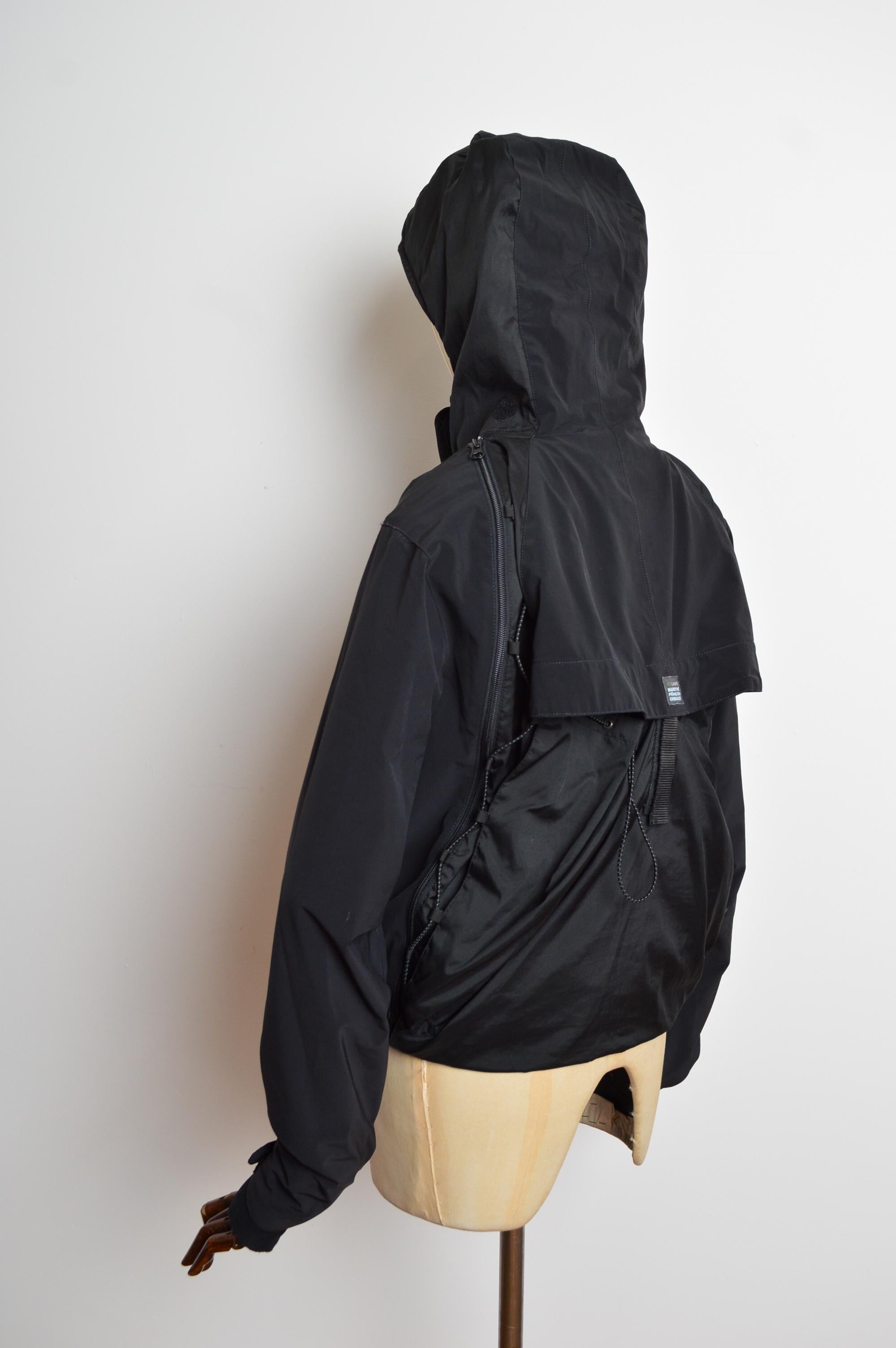 Archival Marithé François Girbaud Technical Backpack Cagoule Nylon Black Jacket en venta 6