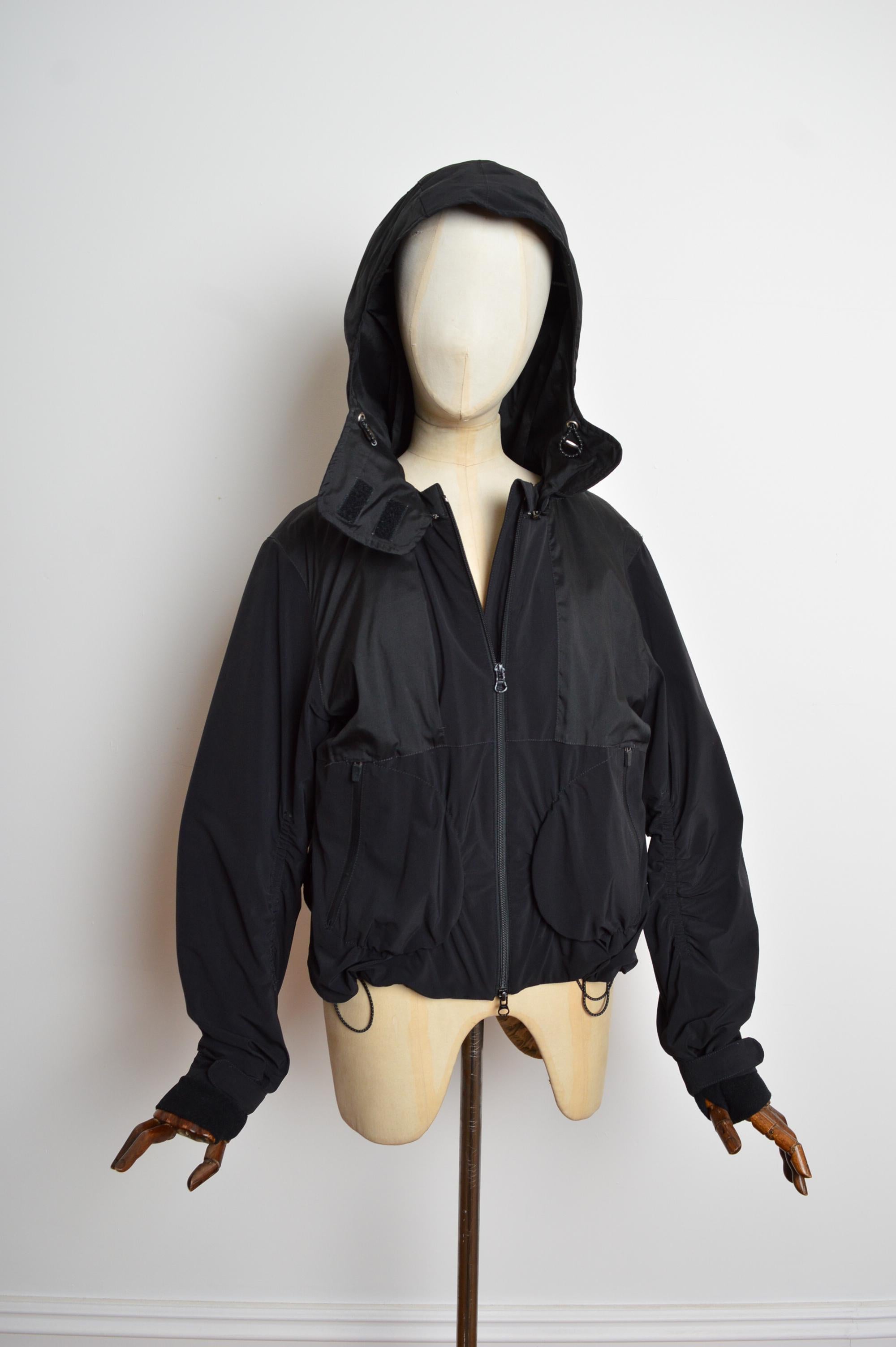 Archival Marithé François Girbaud Technical Backpack Cagoule Nylon Black Jacket en venta 4