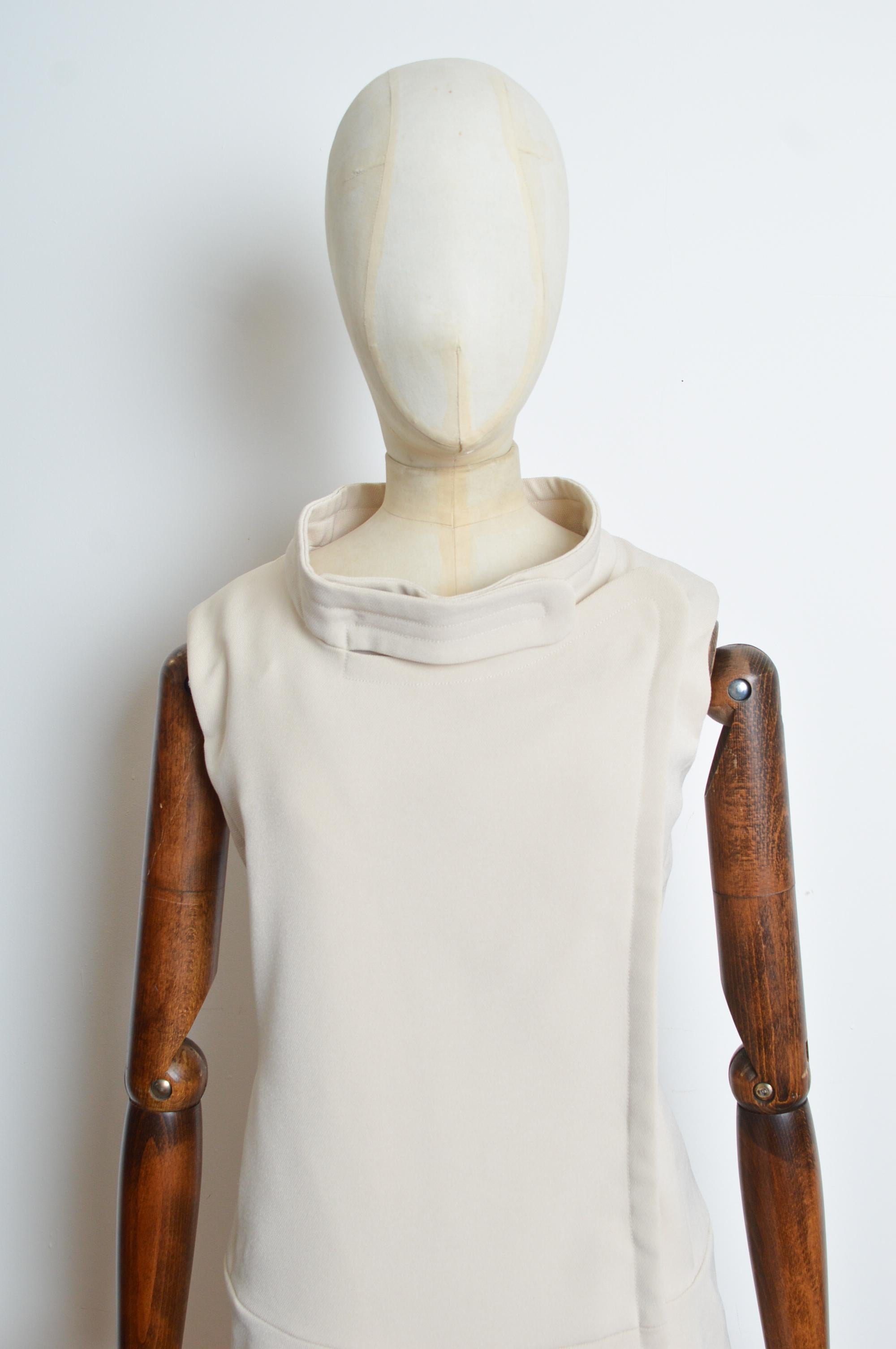 Gray Fall 2009 MiuMiu Vintage Cream Space Age Mod Mini Dress - 1960's Style Shift For Sale