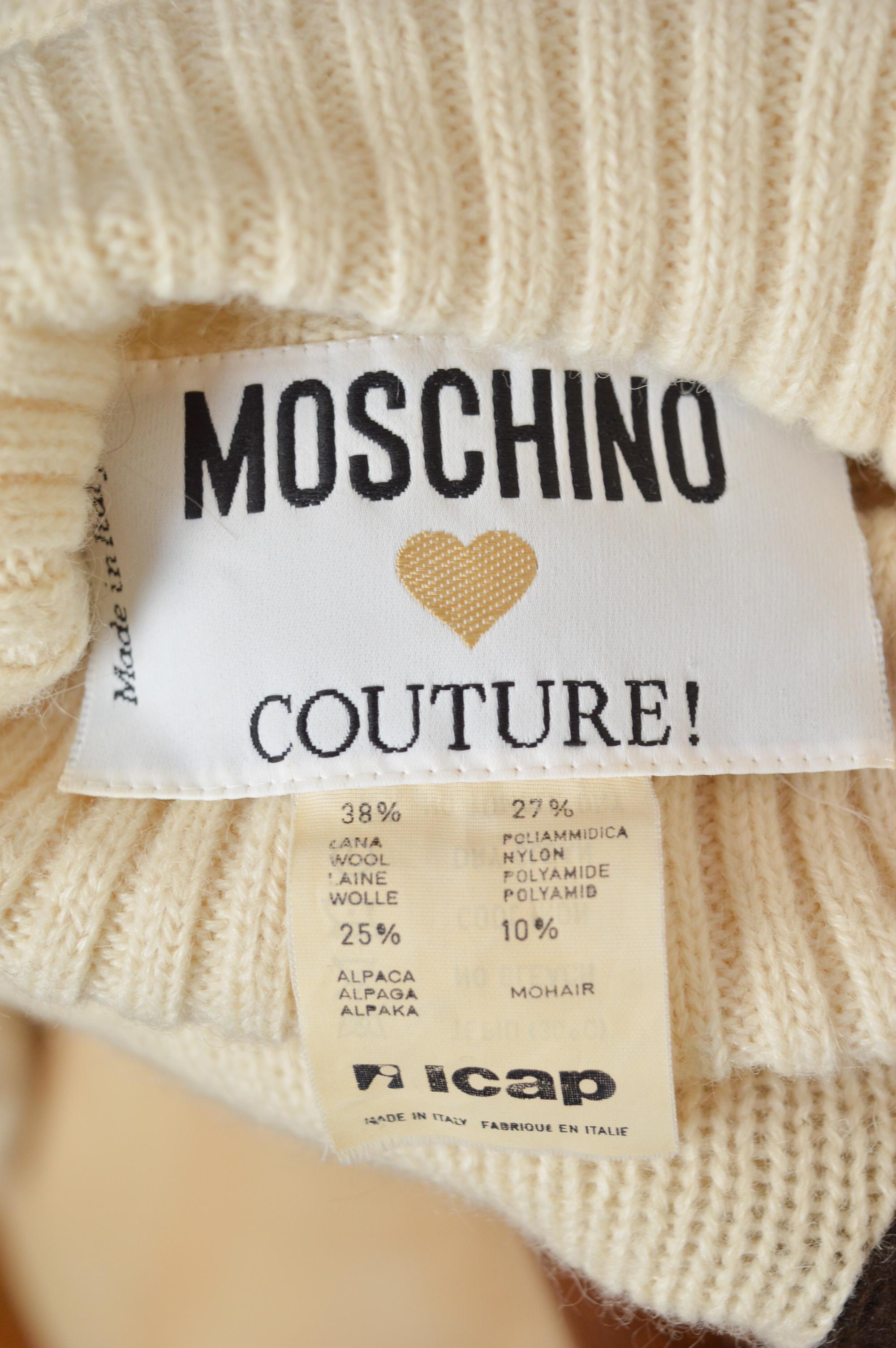 Archival Moschino Couture 90s Runway Teddy Bear Knit Fun Vintage Novelty Sweater For Sale 5