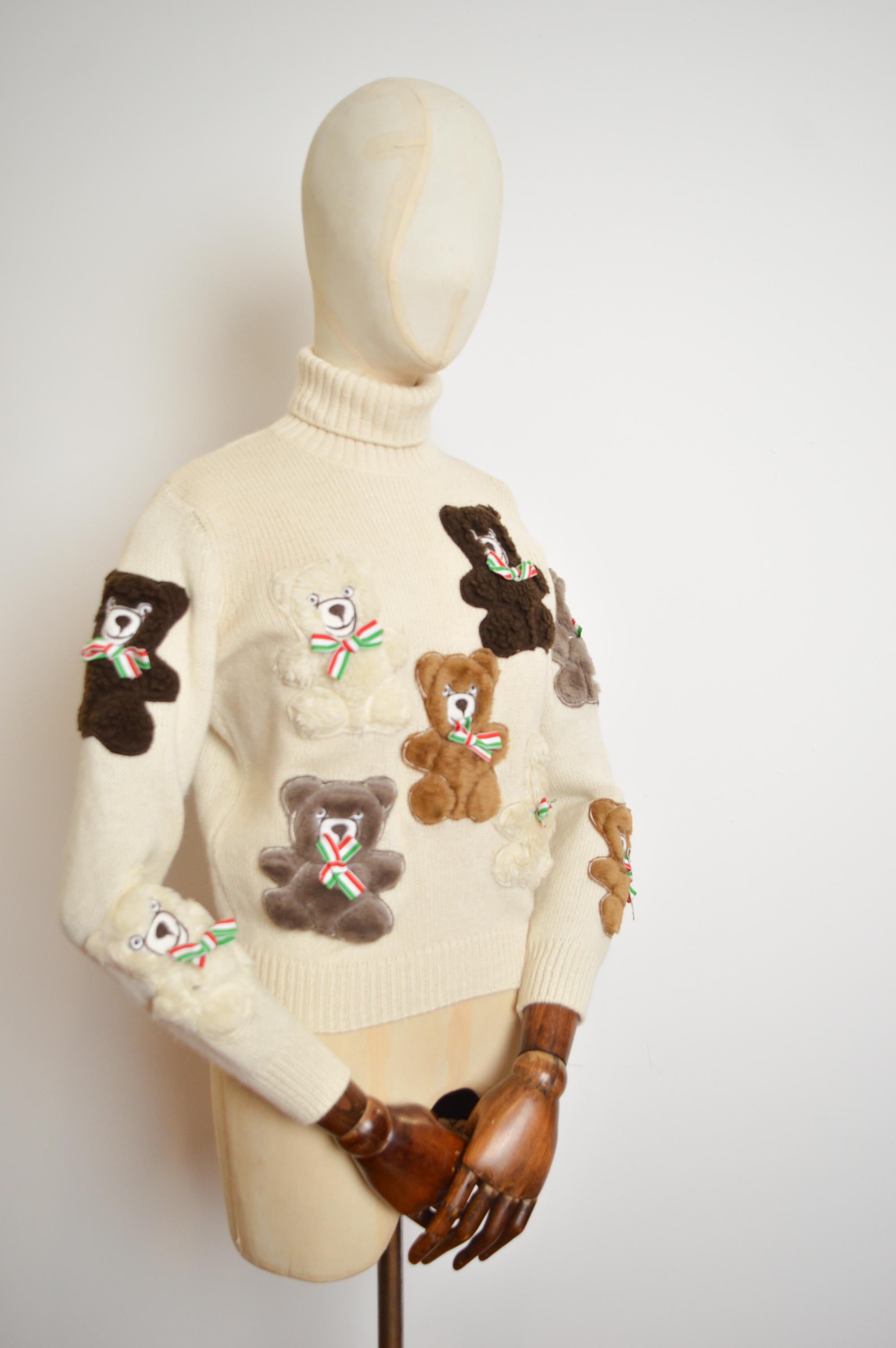 Archival Moschino Couture 90s Runway Teddy Bear Knit Fun Vintage Novelty Sweater For Sale 7