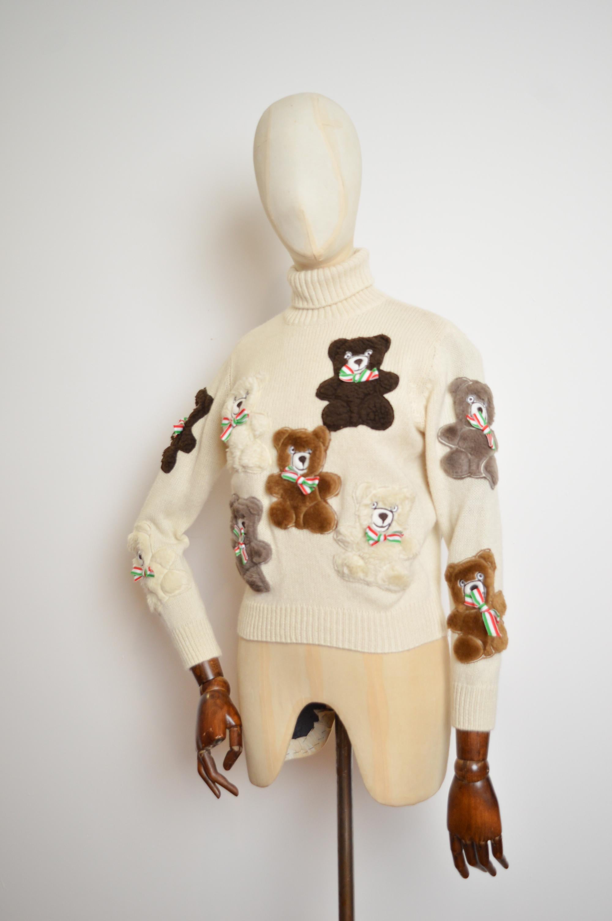 Archival Moschino Couture 90s Runway Teddy Bear Knit Fun Vintage Novelty Sweater For Sale 8