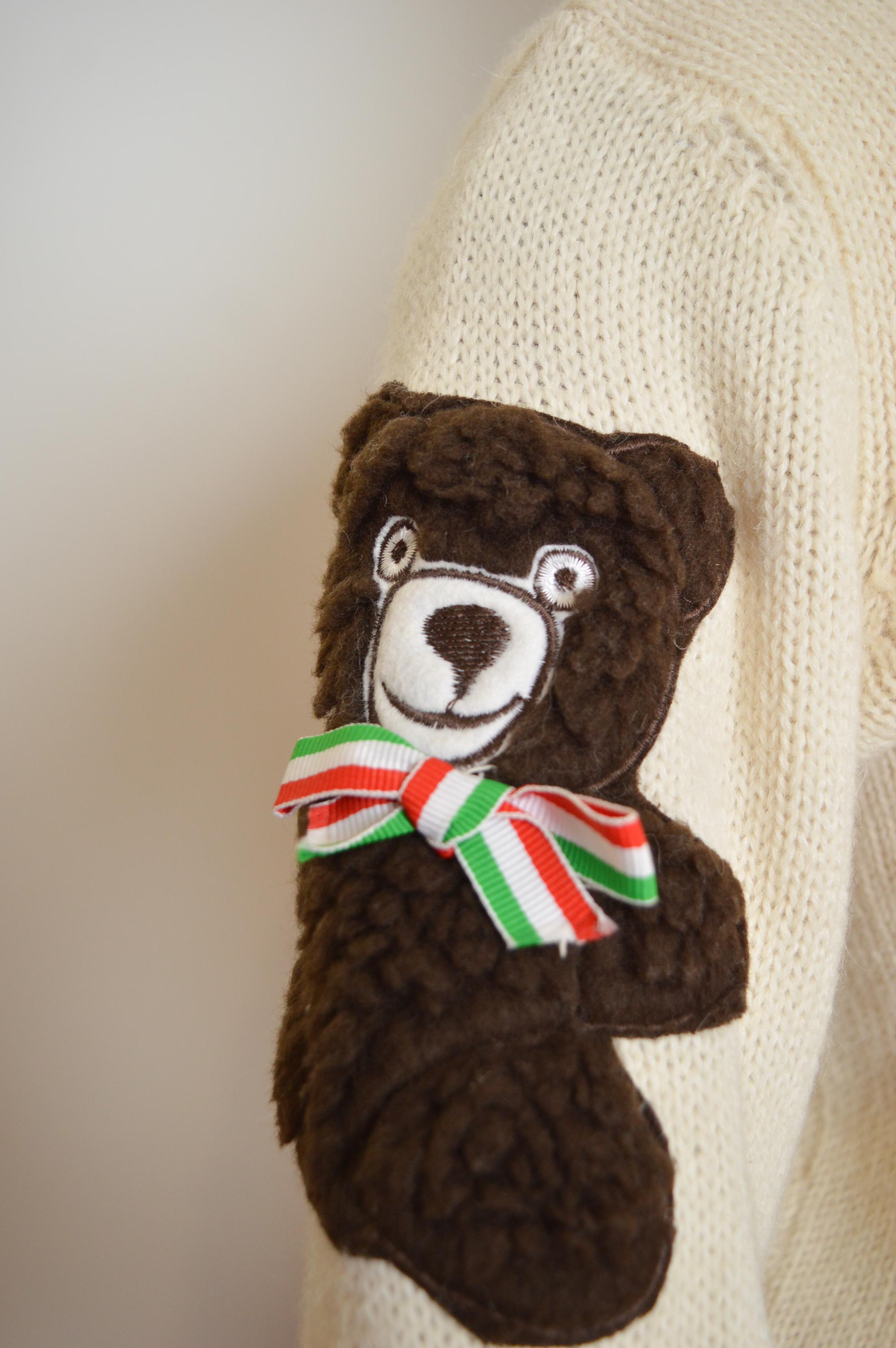 Archival Moschino Couture 90s Runway Teddy Bear Knit Fun Vintage Novelty Sweater For Sale 11