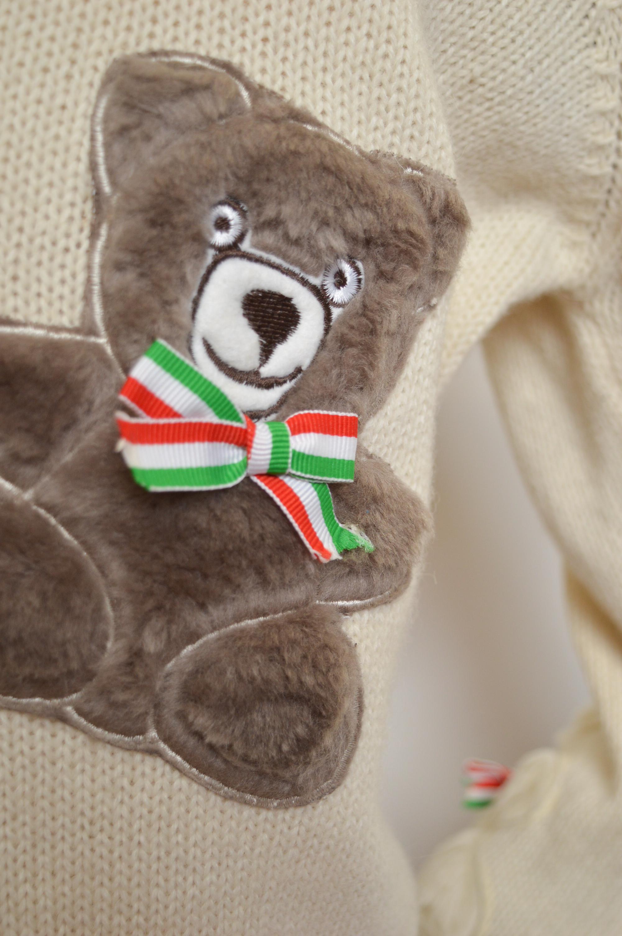 Beige Archival Moschino Couture 90s Runway Teddy Bear Knit Fun Vintage Novelty Sweater For Sale
