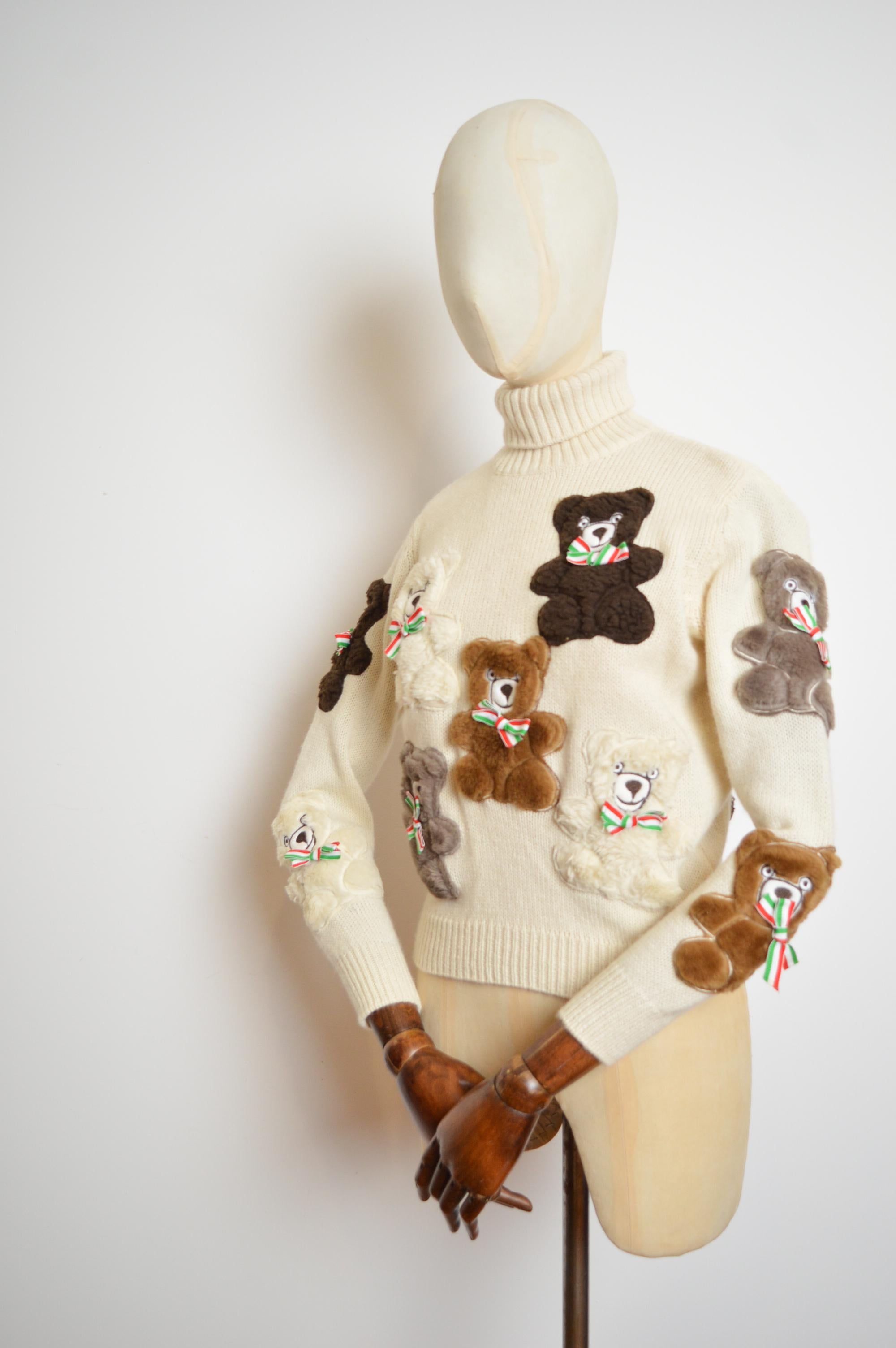 Women's or Men's Archival Moschino Couture 90s Runway Teddy Bear Knit Fun Vintage Novelty Sweater For Sale