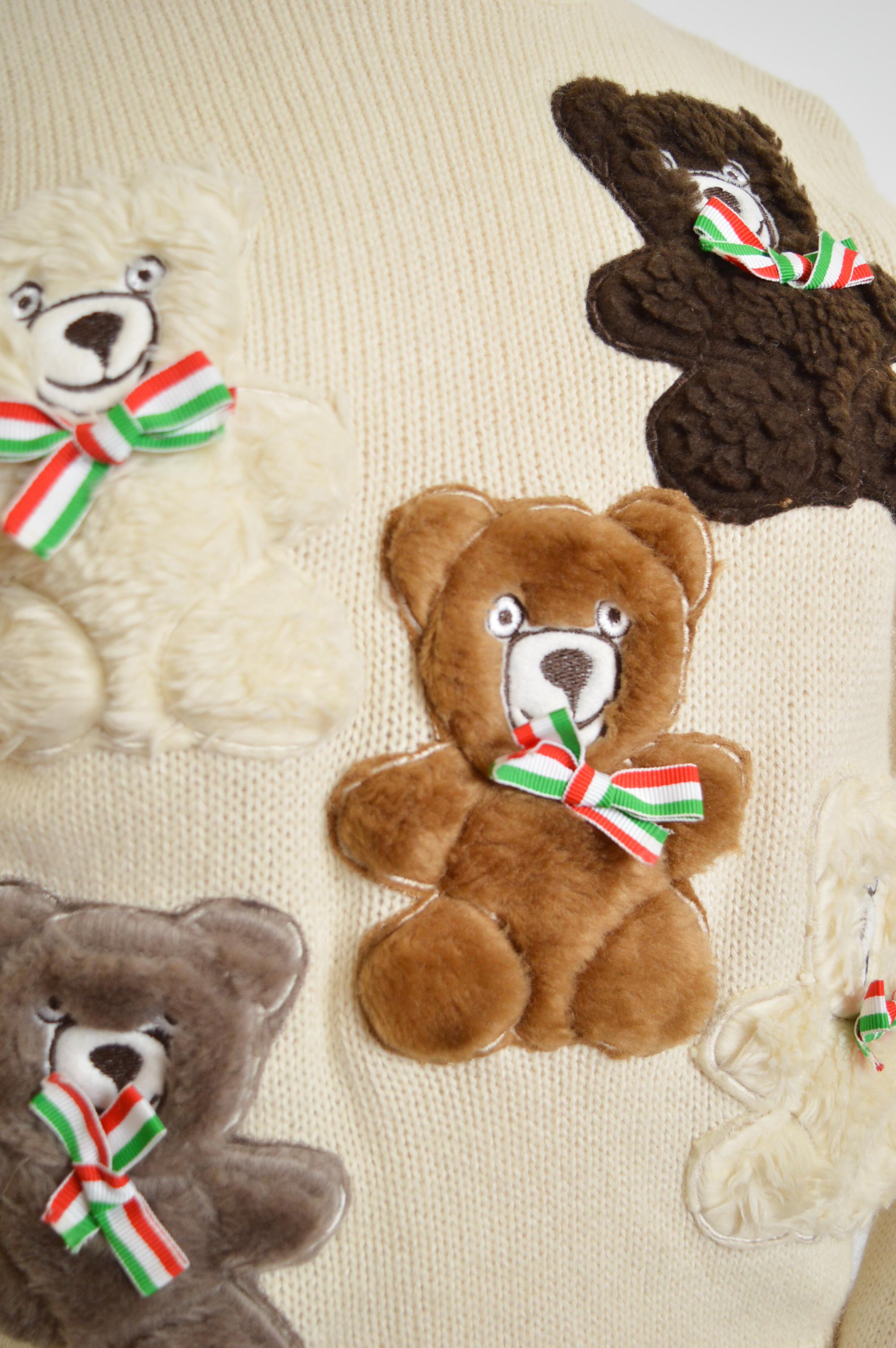 Archival Moschino Couture 90s Runway Teddy Bear Knit Fun Vintage Novelty Sweater For Sale 3