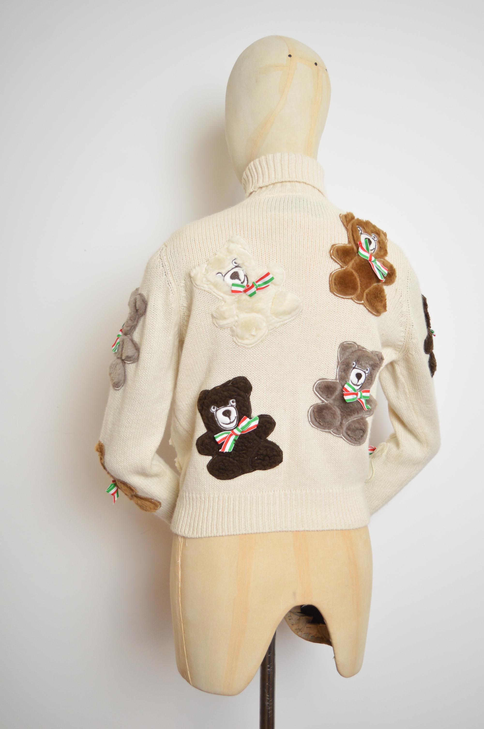 Archival Moschino Couture 90s Runway Teddy Bear Knit Fun Vintage Novelty Sweater For Sale 4
