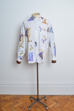 Archival MOSCHINO white Roman Empire Sculpture Print Rayon Shirt circa 1990.
