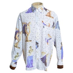 Archiviata Moschino, camicia in rayon con stampa dell'impero romano, circa 1990.