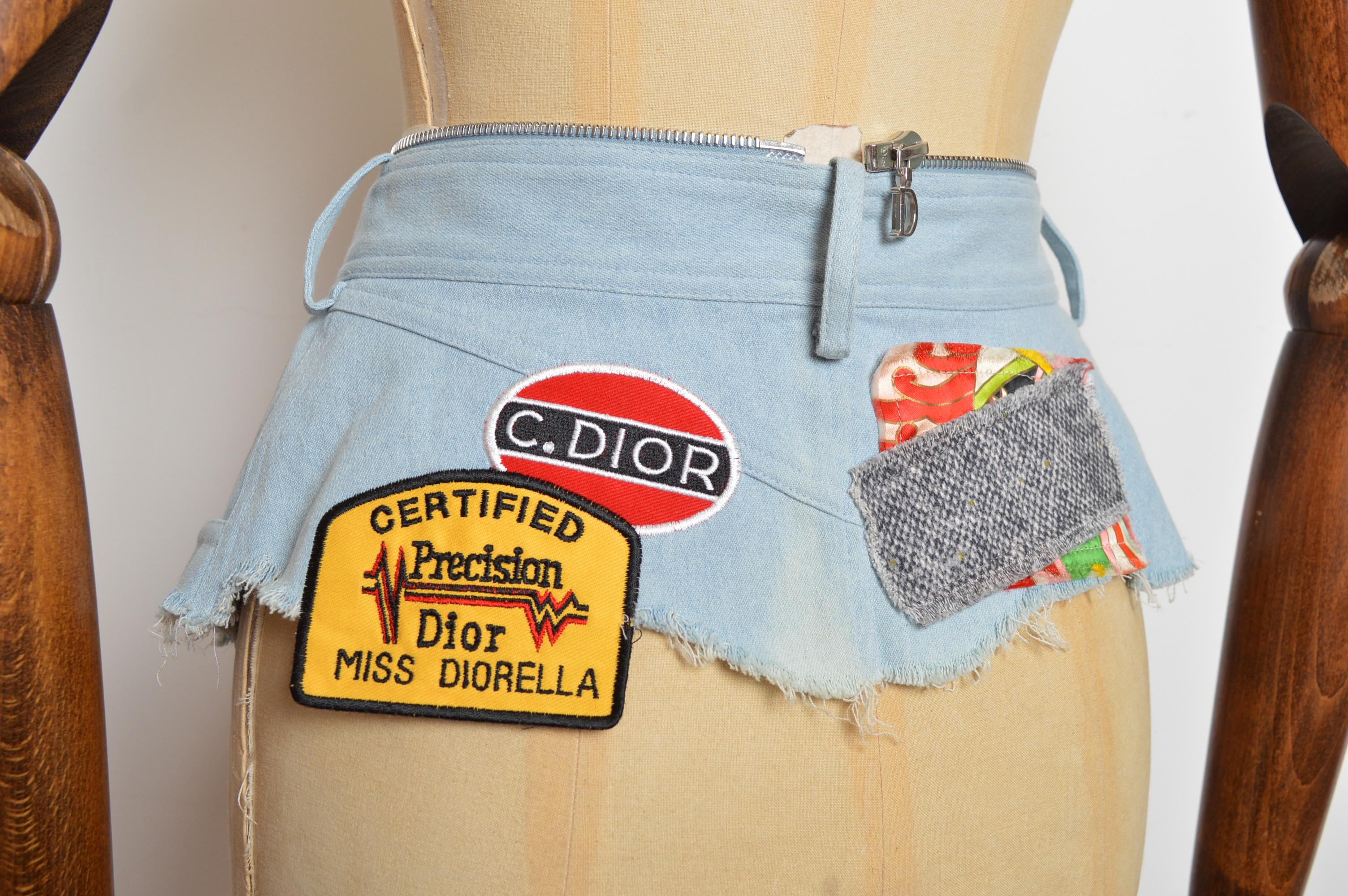 Archival S/S 2001 Christian Dior by John Galliano Micro Denim Skirt patches Belt For Sale 5