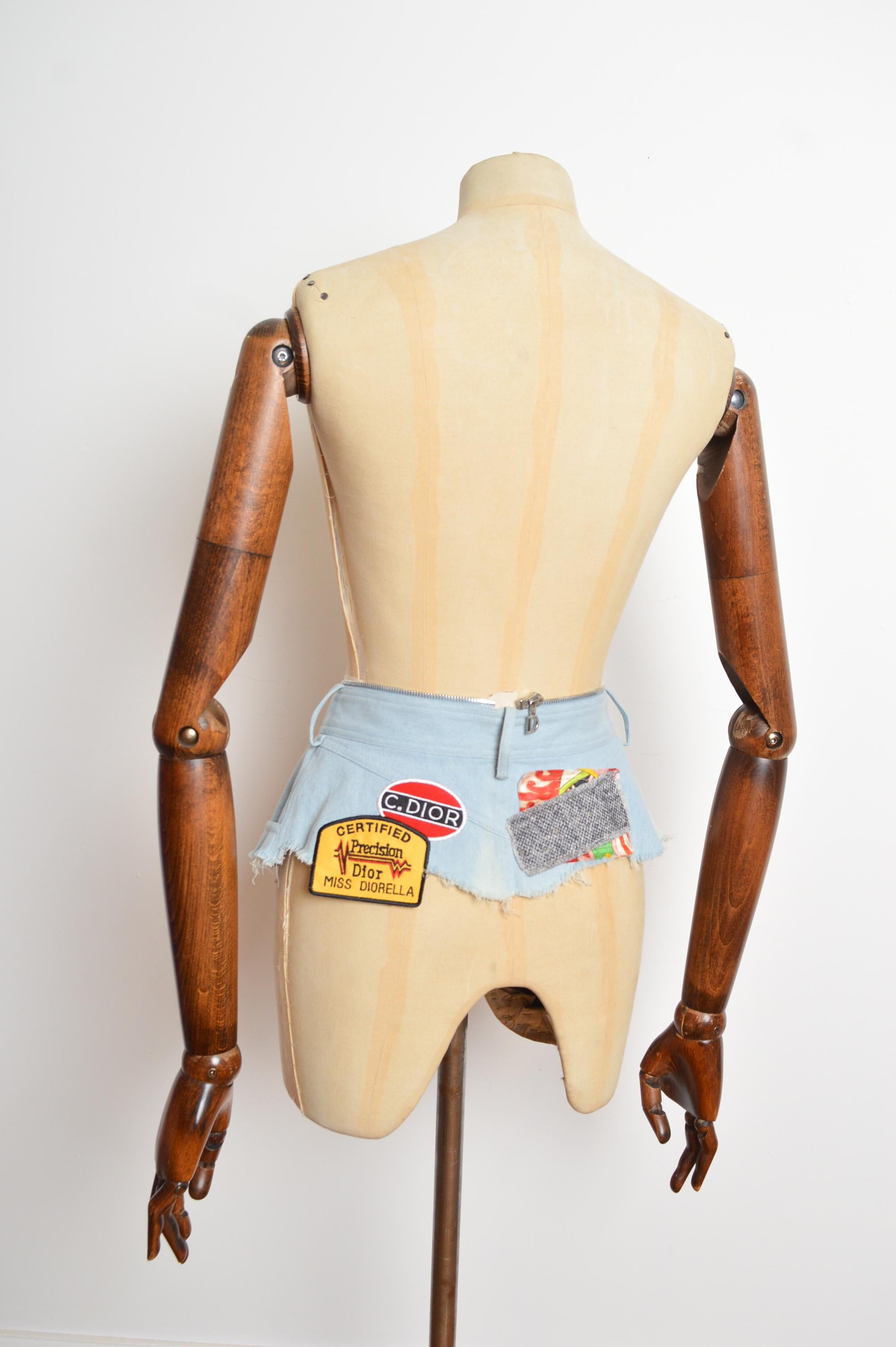 Archival S/S 2001 Christian Dior by John Galliano Micro Denim Skirt patches Belt For Sale 3