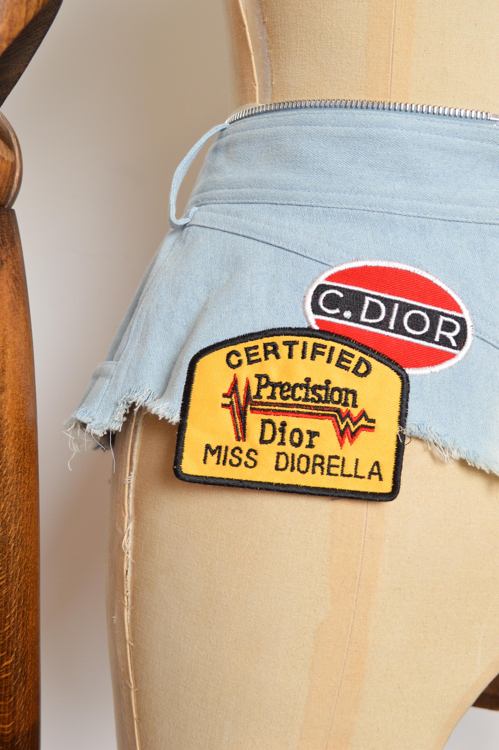 Archival S/S 2001 Christian Dior by John Galliano Micro Denim Skirt patches Belt For Sale 4