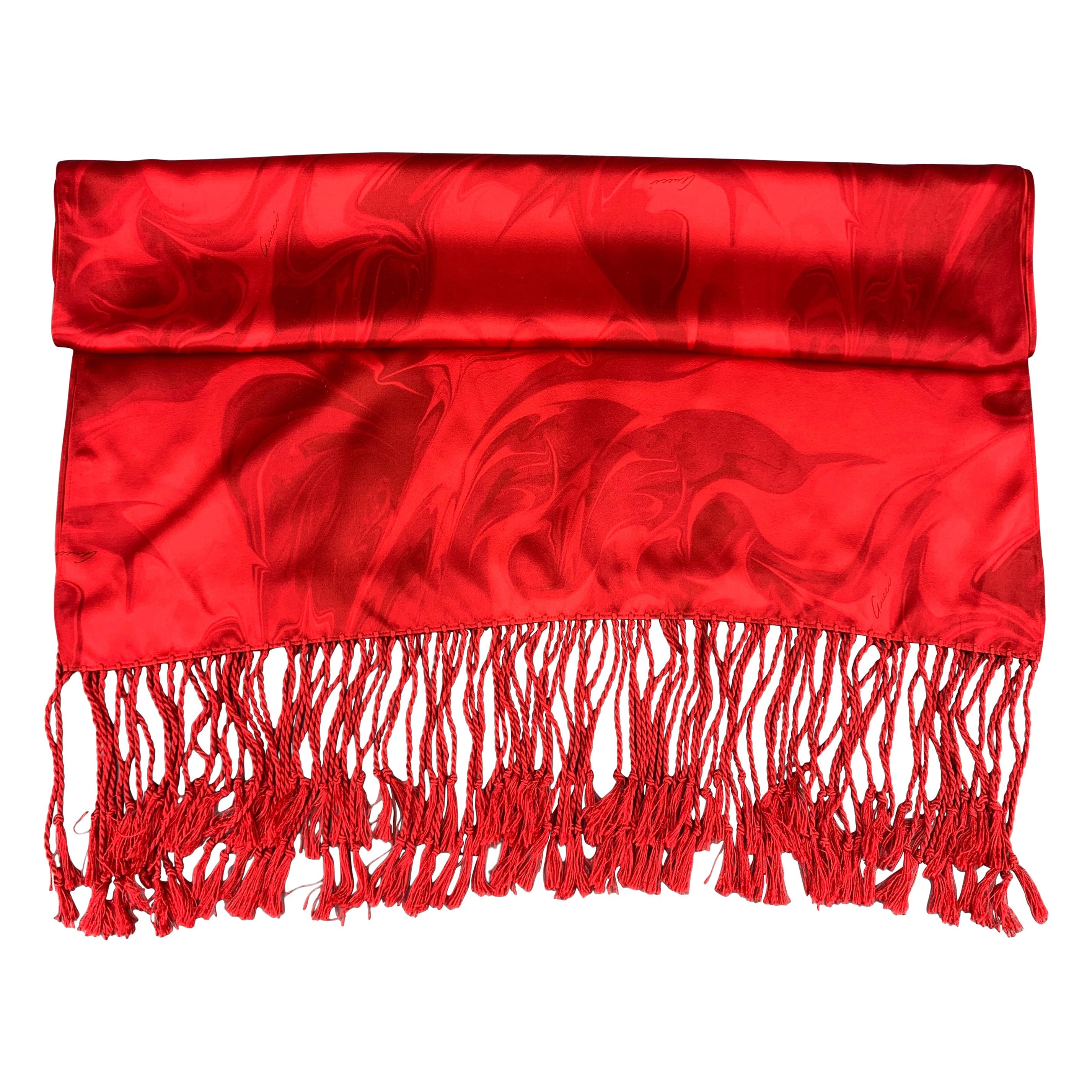 Archive GUCCI by TOM FORD Print Red Silk Scarf