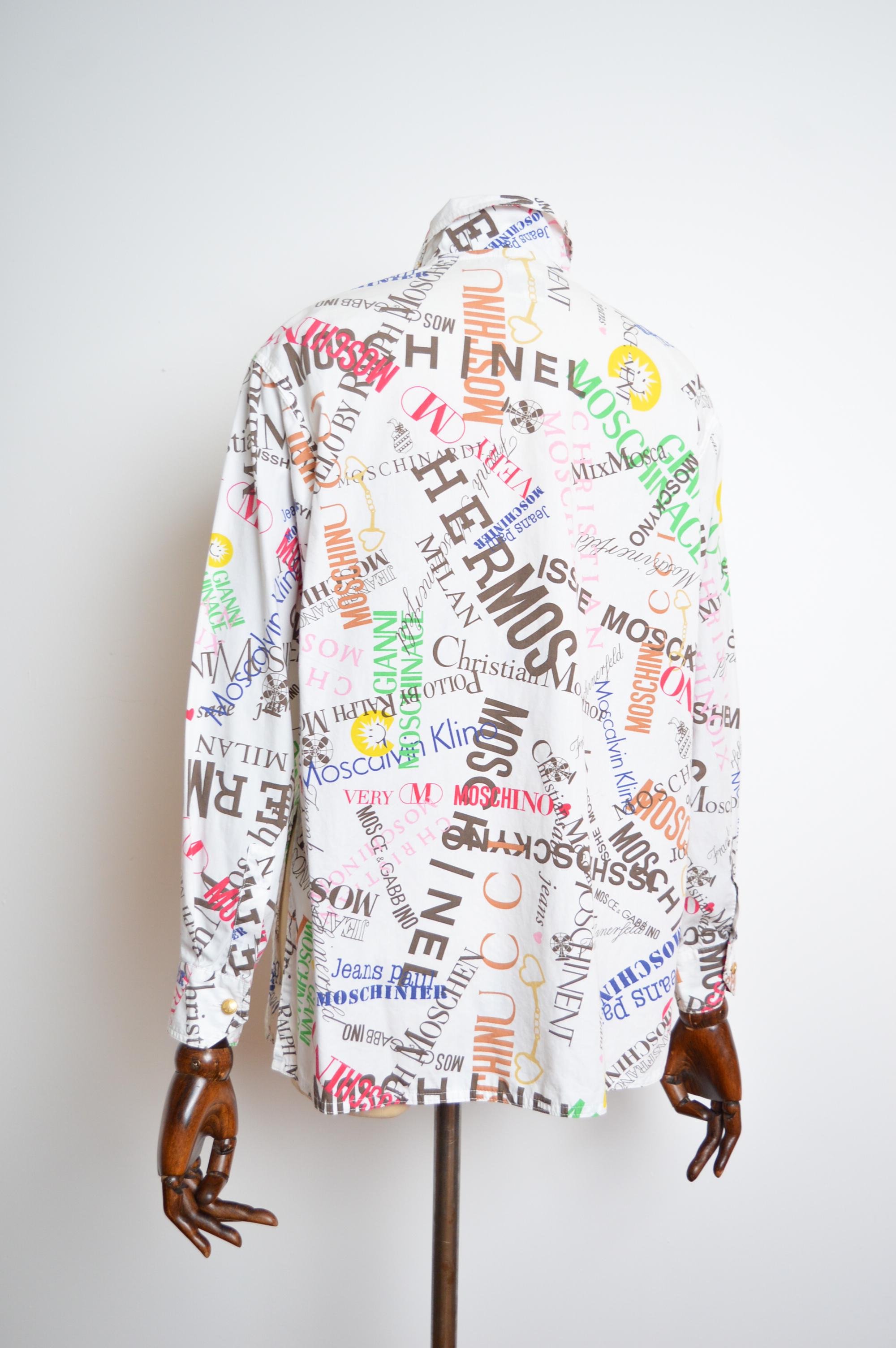 Chemise à imprimé de marques colorées Slogan all over Fun Loud Archive MOSCHINO, années 1990 en vente 7