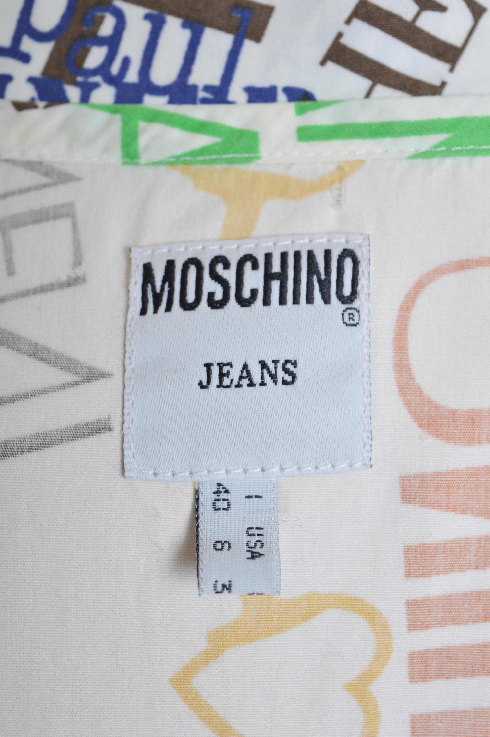 Chemise à imprimé de marques colorées Slogan all over Fun Loud Archive MOSCHINO, années 1990 Bon état - En vente à Sheffield, GB