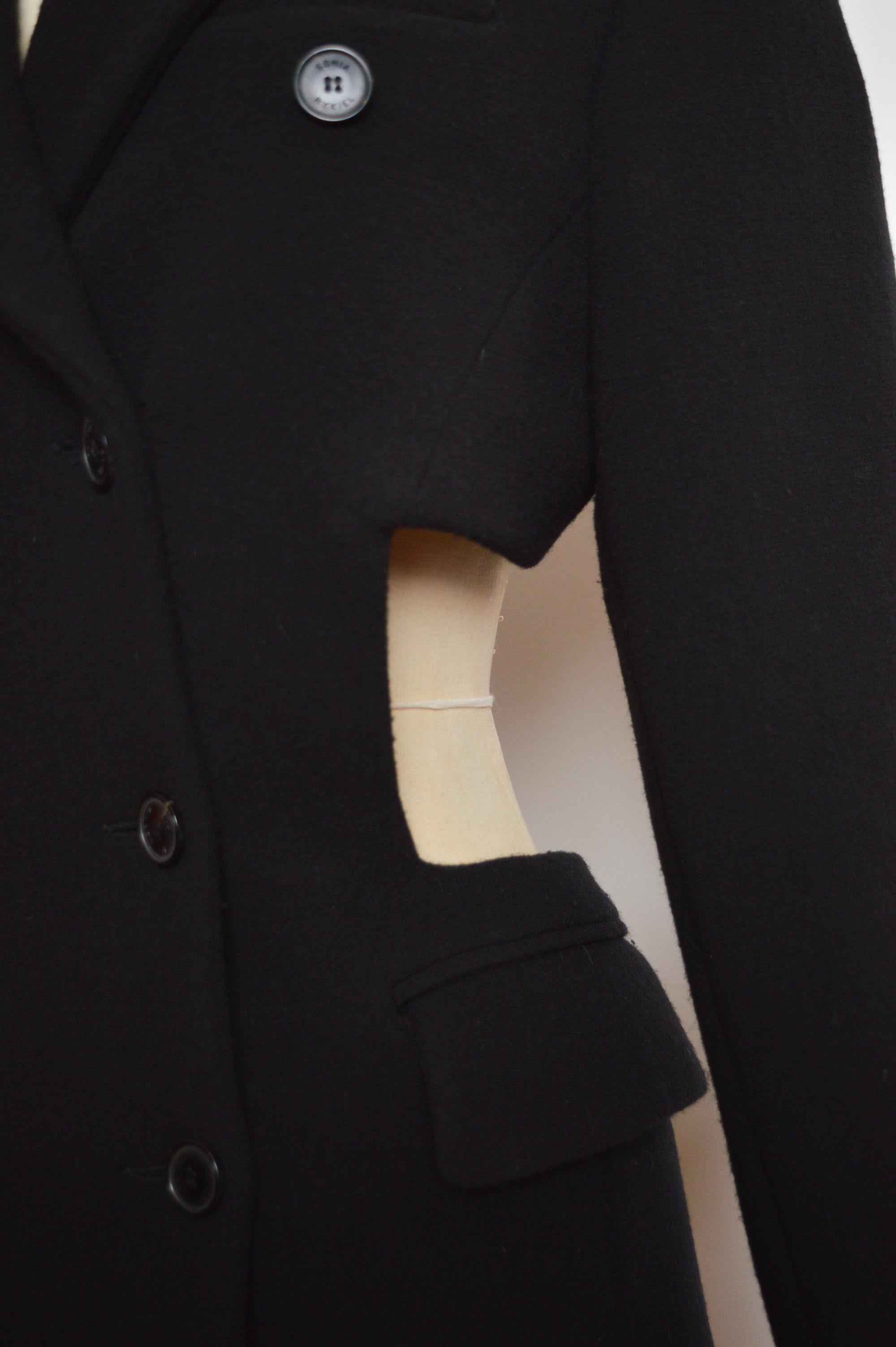 Archive SONIA RYKIEL Runway Sample Black Double breast Blazer Cut Out Jacket For Sale 7
