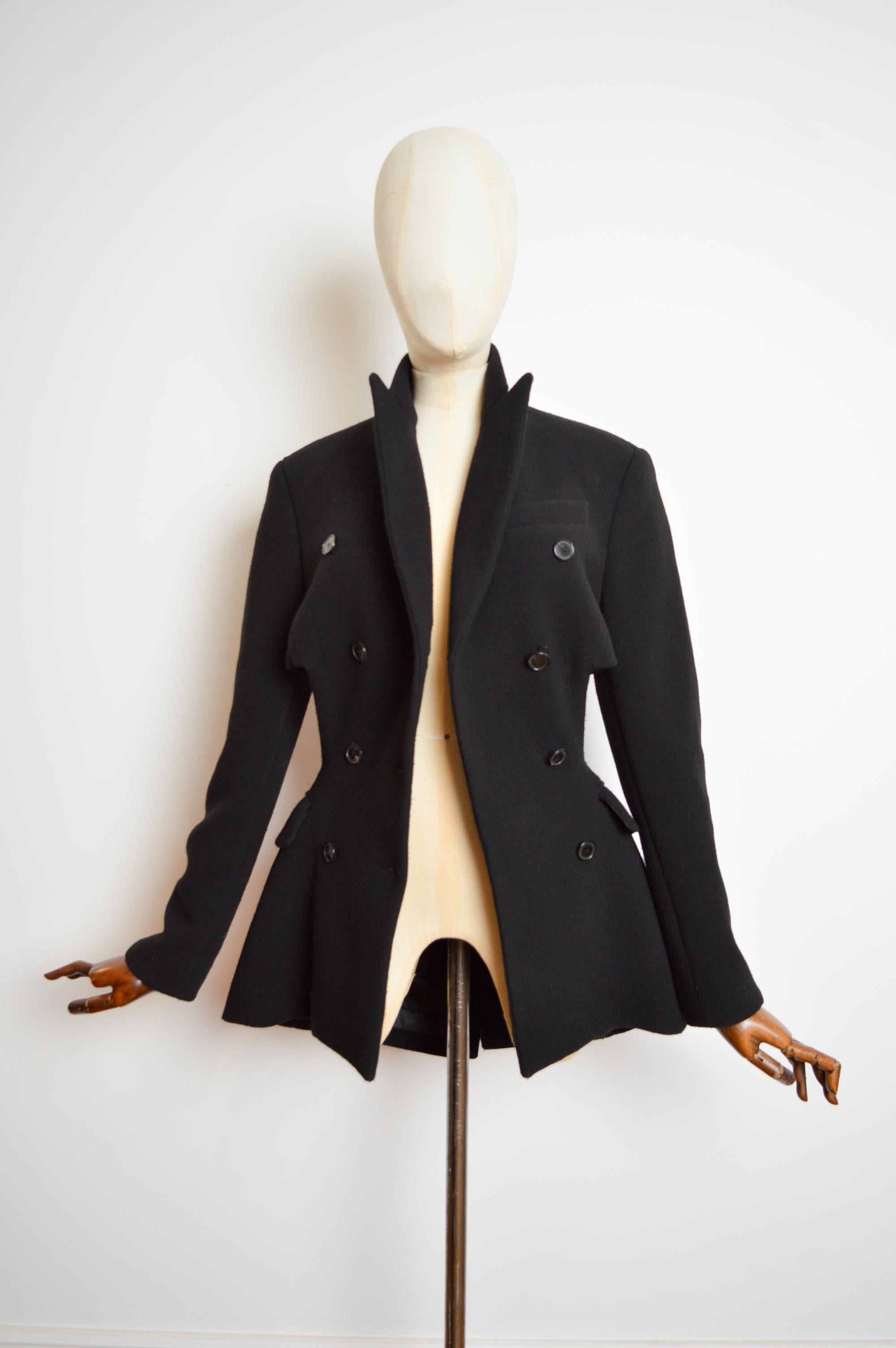 Archive SONIA RYKIEL Runway Sample Black Double breast Blazer Cut Out Jacket For Sale 12
