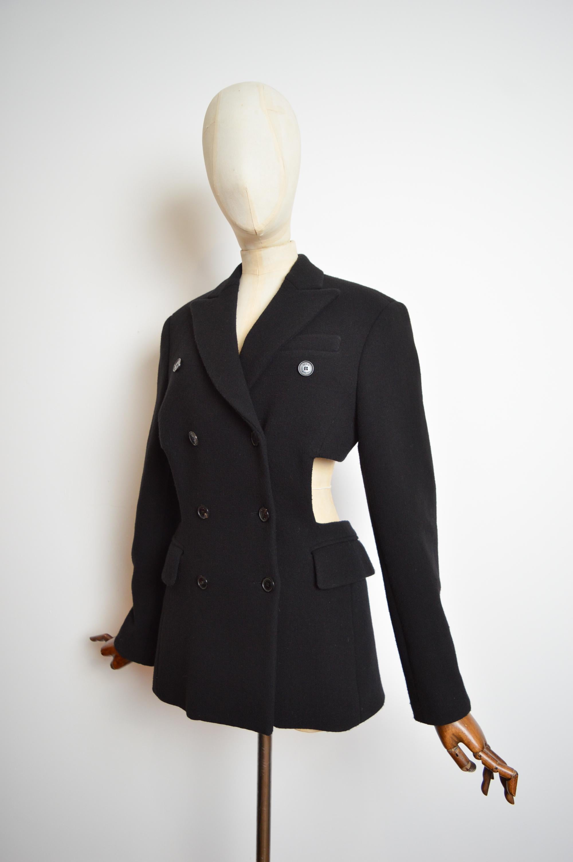 Archive SONIA RYKIEL Runway Sample Black Double breast Blazer Cut Out Jacket In Good Condition For Sale In Sheffield, GB