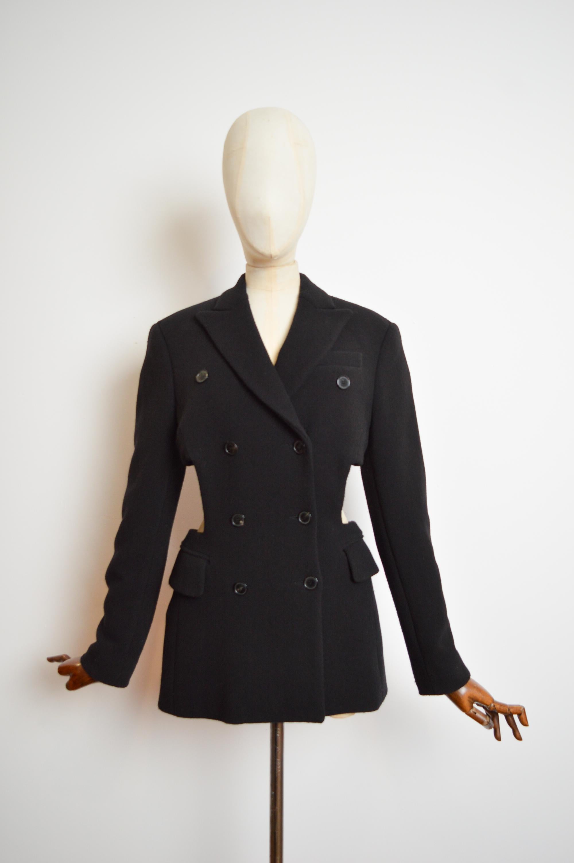 Archive SONIA RYKIEL Runway Sample Black Double breast Blazer Cut Out Jacket For Sale 2