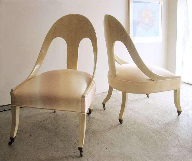 20th Century Pair of designer bleached walnut, regency style chairs