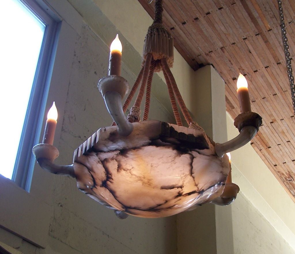 Antique Continental European Alabaster Light Fixture, Early 20th Century In Good Condition For Sale In San Francisco, CA
