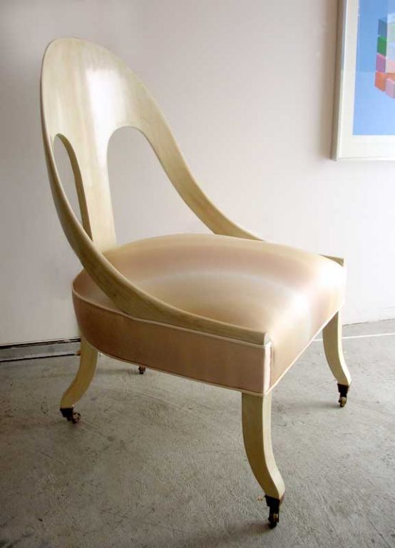 American Pair of designer bleached walnut, regency style chairs