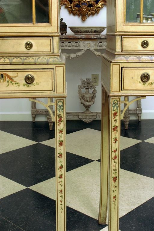 18th Century and Earlier A  Rare Pair of George III Diminutive Painted Cabinets on Stand