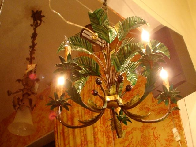 Tole Painted Palm Chandelier