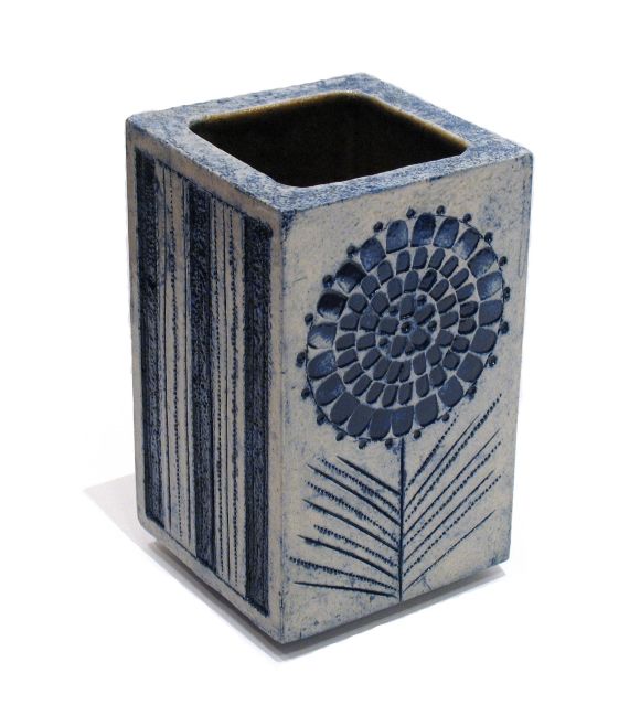 French Blue Glazed Ceramic Vase by Roger Capron