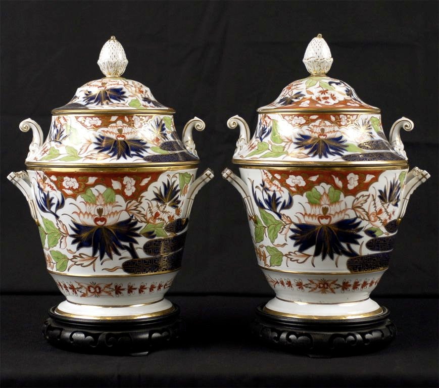 Pair Coalport Three-Piece Porcelain Fruit Coolers, c. 1820